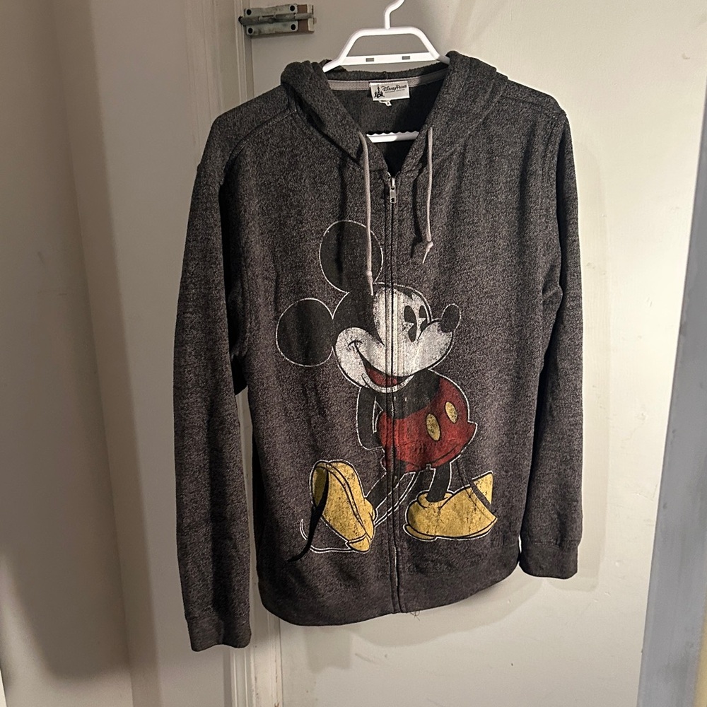 Disney Men's Charcoal Zip-Up Sweater with Mickey Mouse